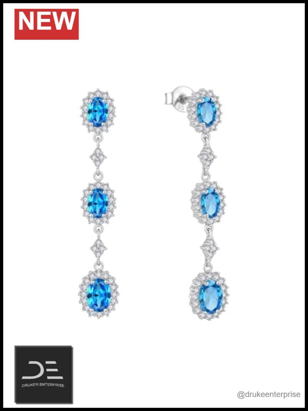 Sterling Silver 3 Stone Birthstone Drop Dangle Earrings 925